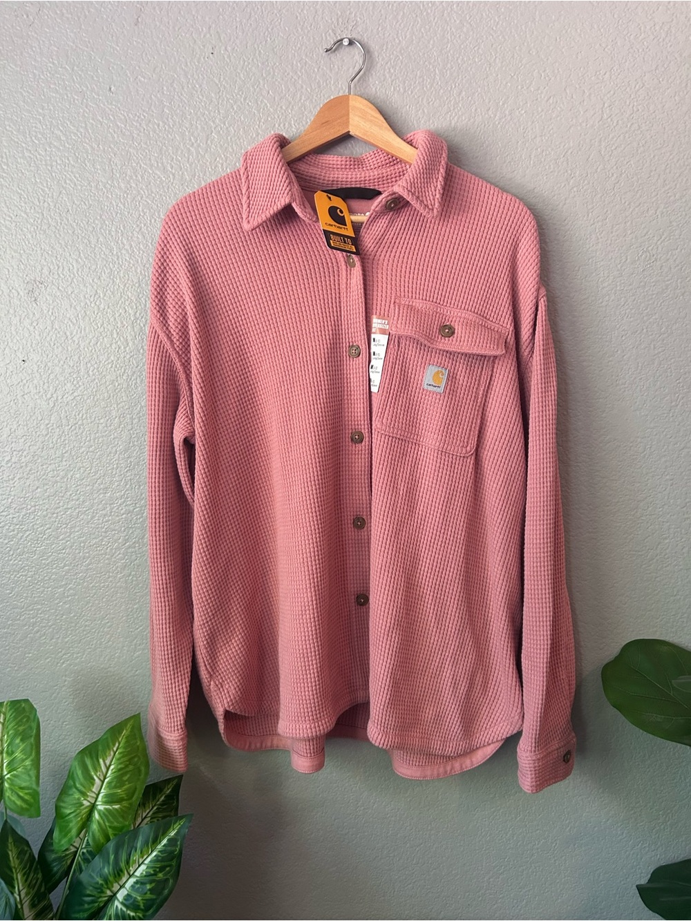NWT Carhartt Pink Waffle-Knit Button Shirt Jacket